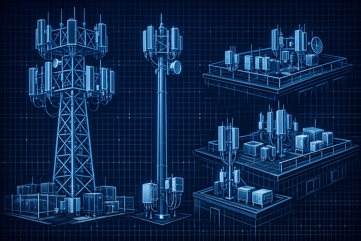 Infrastructure elements showing towers and transmitters